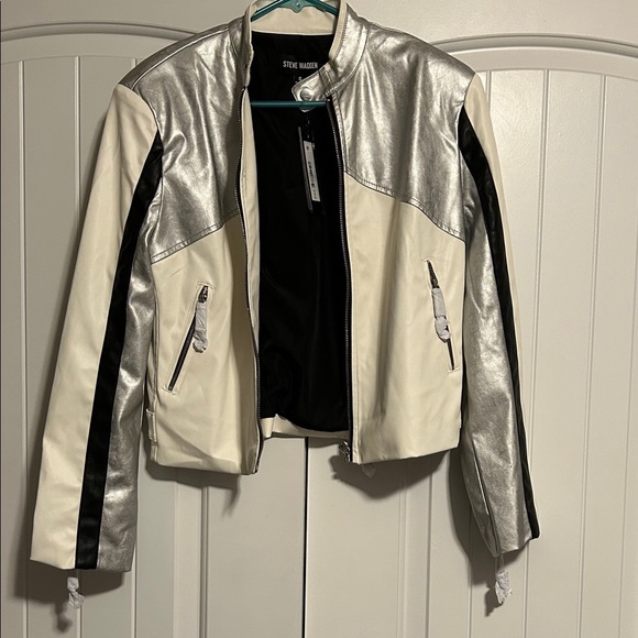Steve Madden Metallic Silver and White Leather Jacket - Picture 1 of 3
